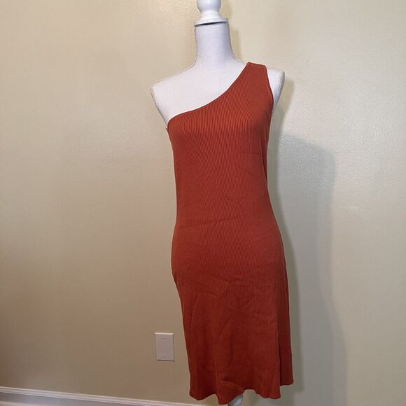 House of Harlow 1960 One-Shoulder Ribbed Bodycon Dress Orange Size M - Picture 2 of 10